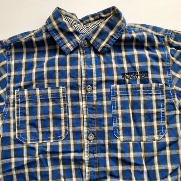 Kenneth Cole Reaction Boys Shirt Button Down Blue Black Plaid Long Sleeve 6-7 - Picture 2 of 12